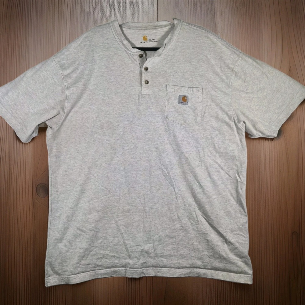 Carhartt Men's 2XL Tall Henley Pocket T Shirt Gray Workwear K84 Distressed